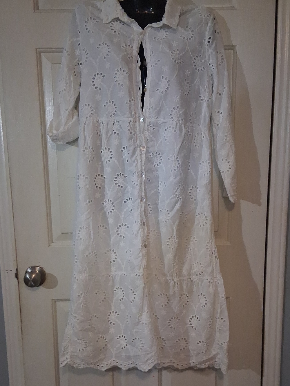 Valentina White Eyelet Button-Front Midi Dress